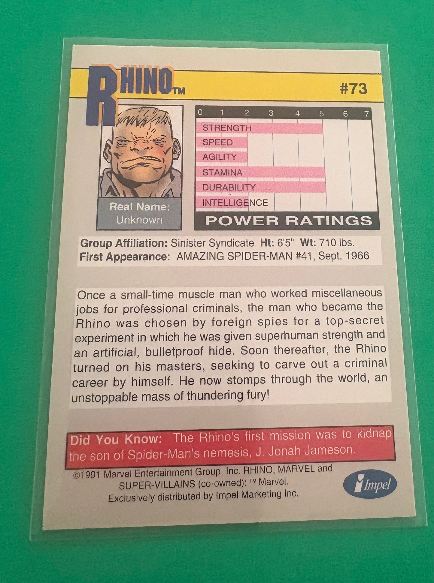 Rhino (Supervillians) Marvel 1991