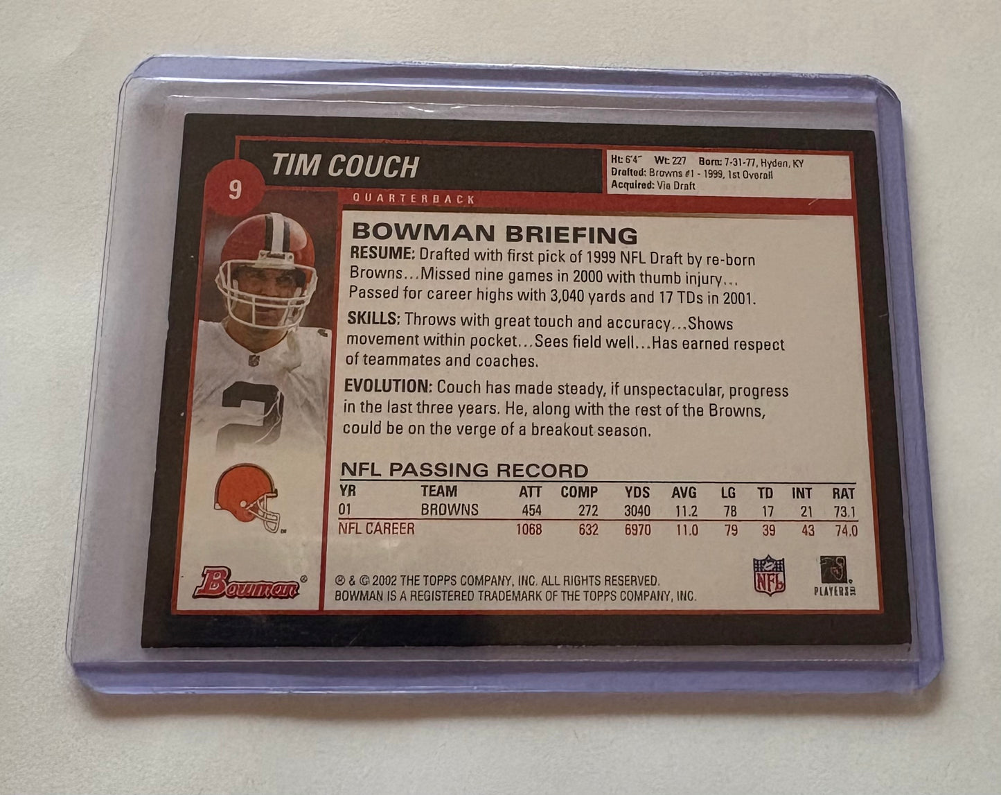 Tim Couch Cleveland Browns 2002 Topps Bowman