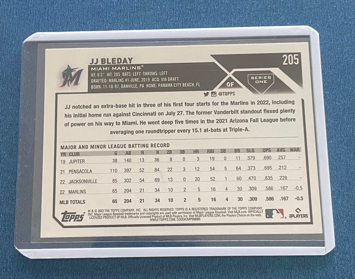 JJ Bleday Miami Marlins Topps 2023