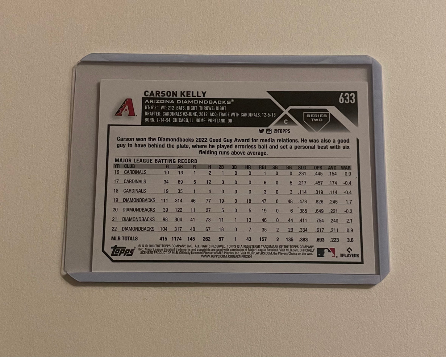 Carson Kelly Arizona Diamondbacks Topps 2023