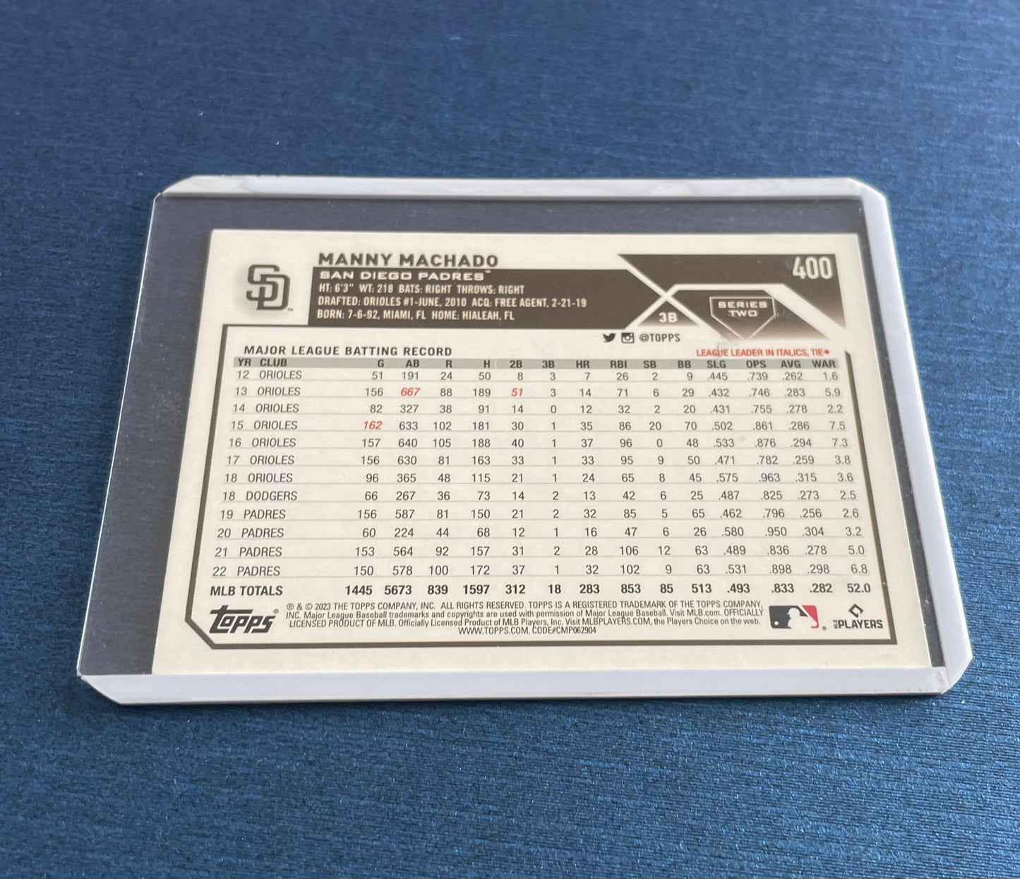 Manny Machado San Diego Padres Topps 2023