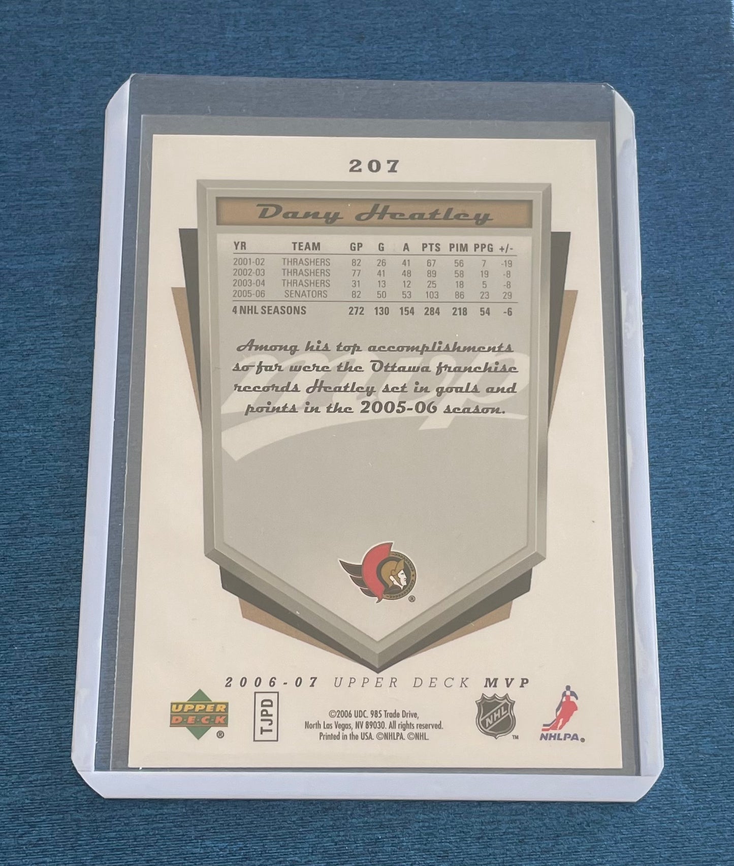 Dany Heatley Ottawa Senators MVP Upper Deck 2006-07