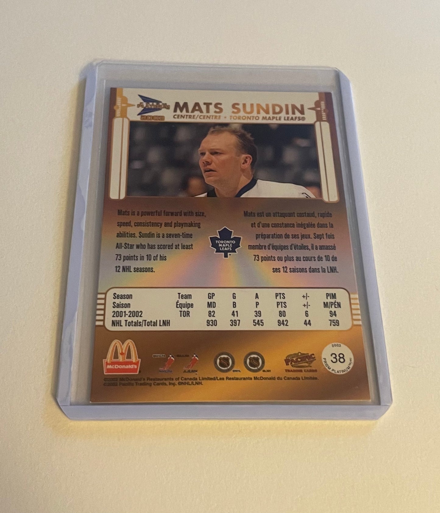 Mats Sundin Toronto Maple Leafs 2002 Pacific Prism