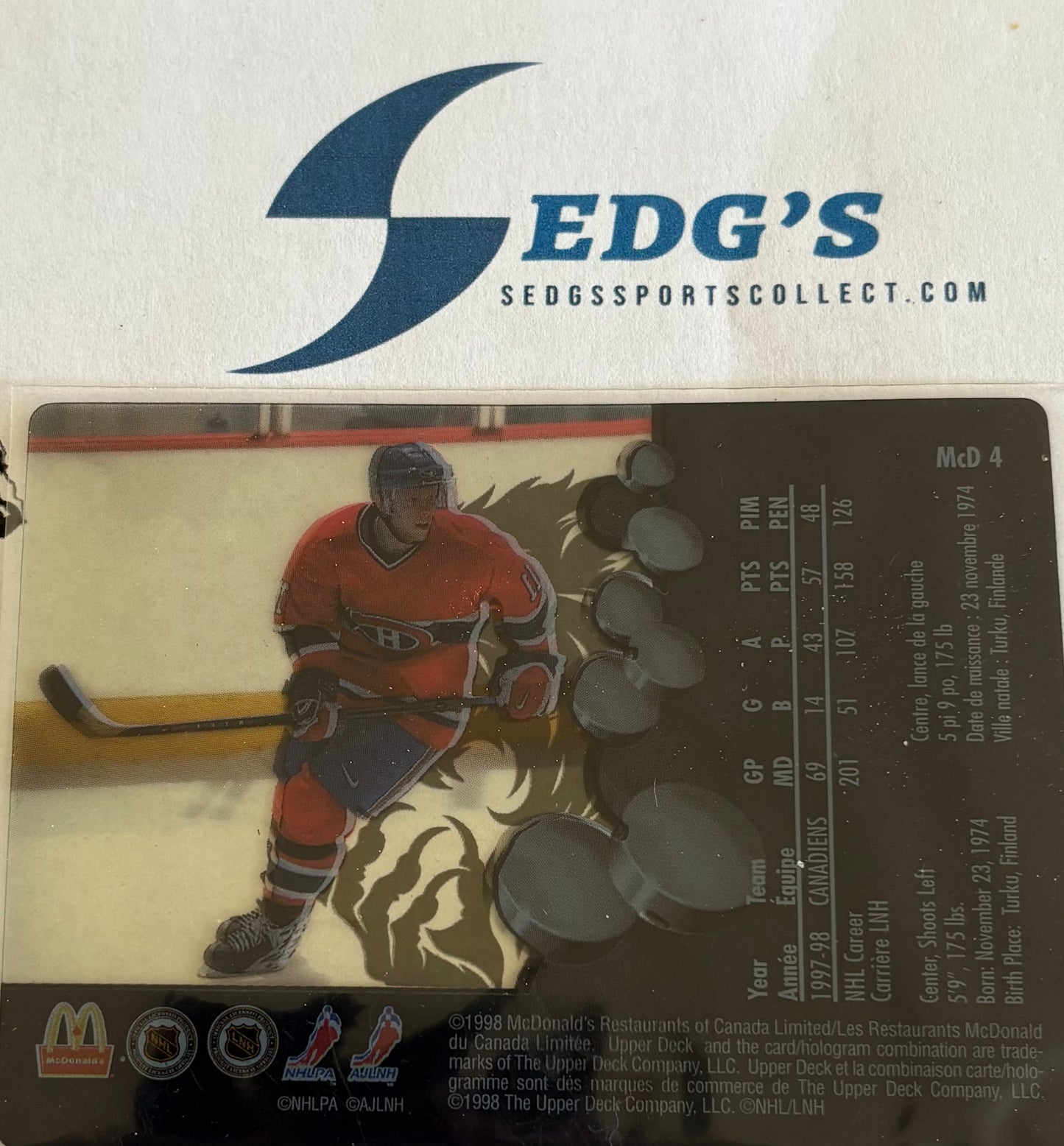 Saku Koivu Montreal Canadiens Upper Deck 1998