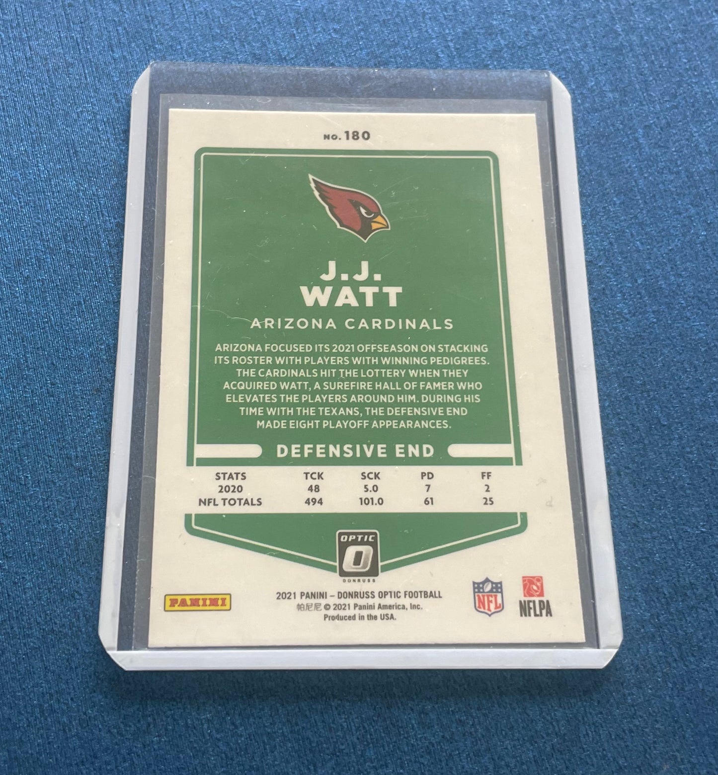J.J Watt Arizona Cardinals 2021 Donruss Optic (stand included)