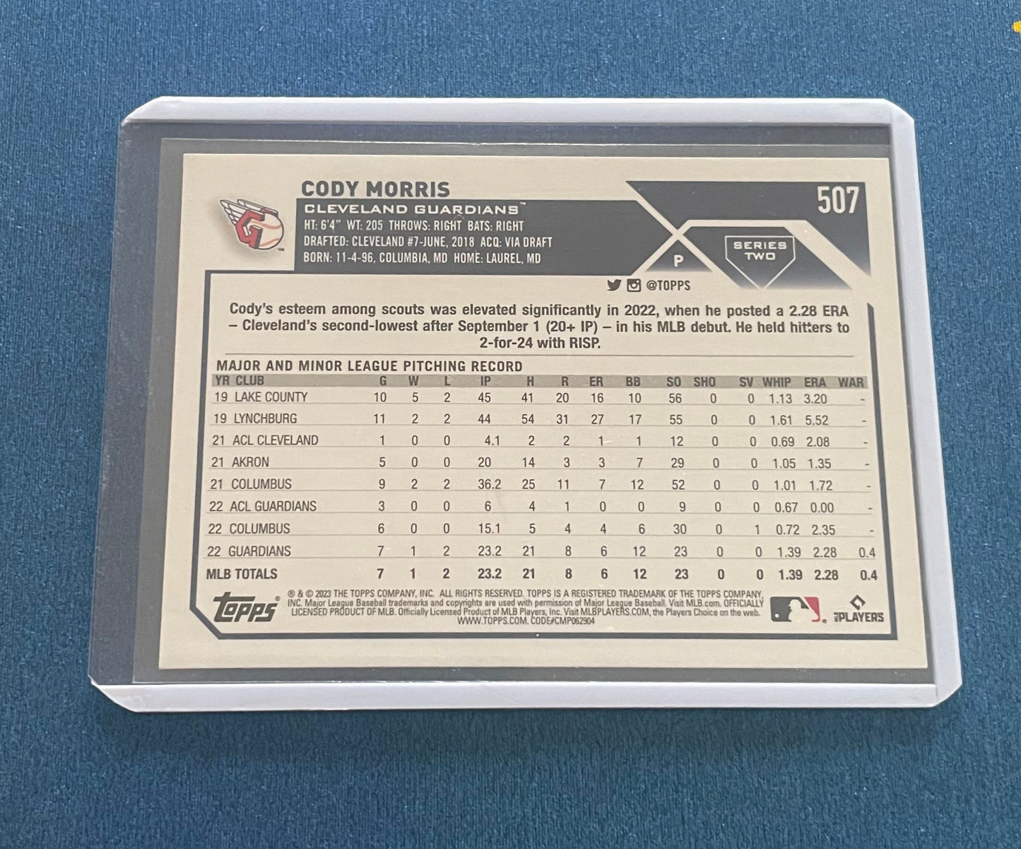 Cody Morris Cleveland Guardians Topps 2023