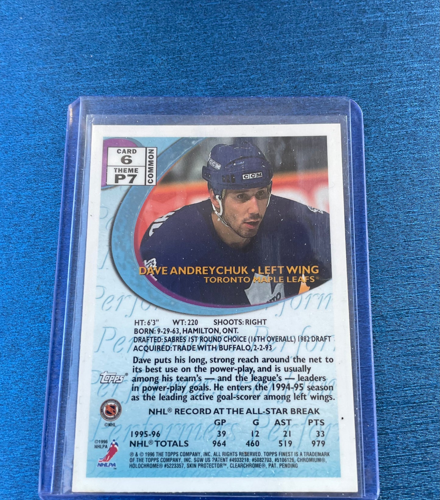 Dave Andreychuk Toronto Maple Leafs Topps Finest Performers ‘95-96