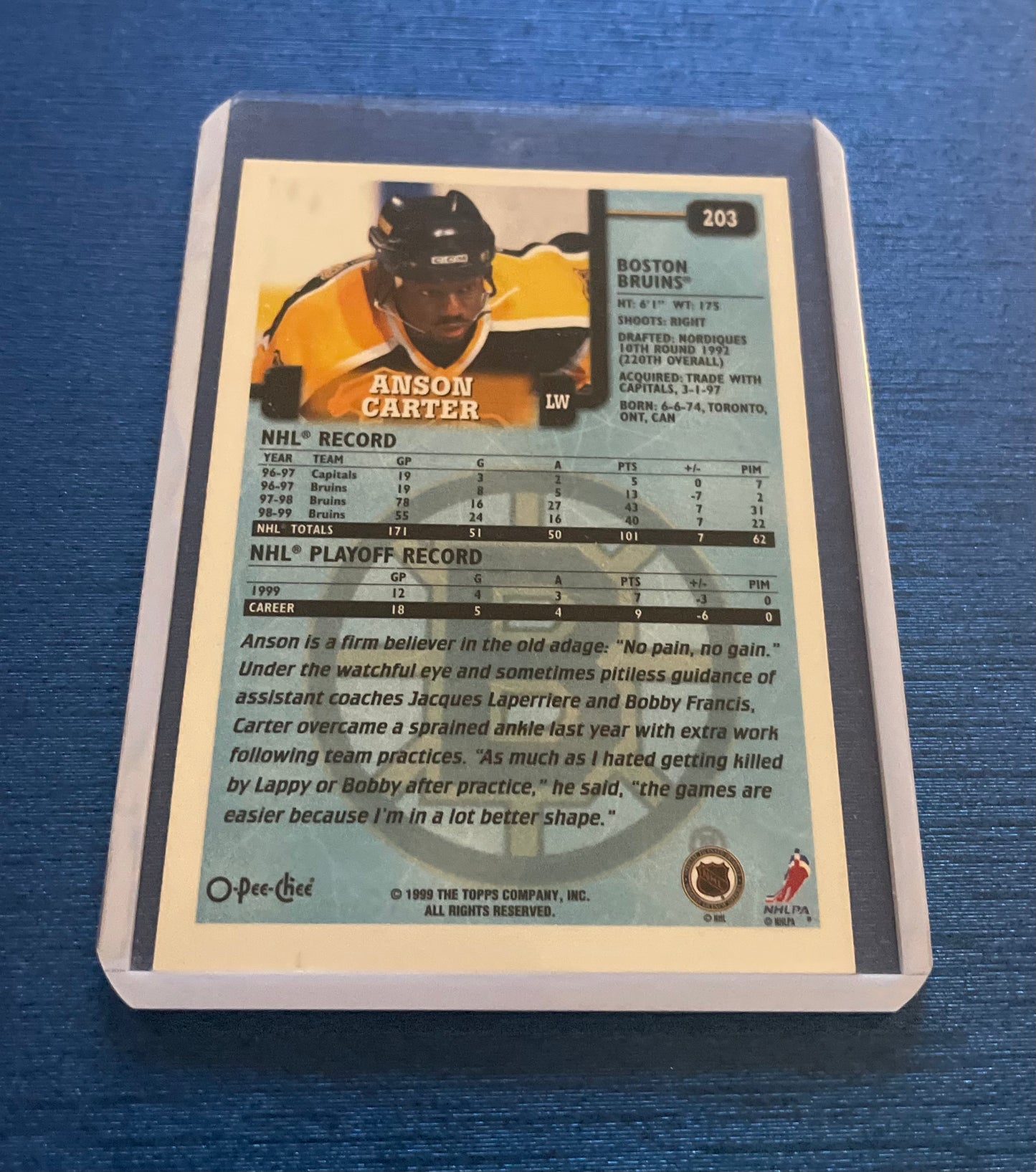 Anson Carter Boston Bruins 1999 O-Pee-Chee