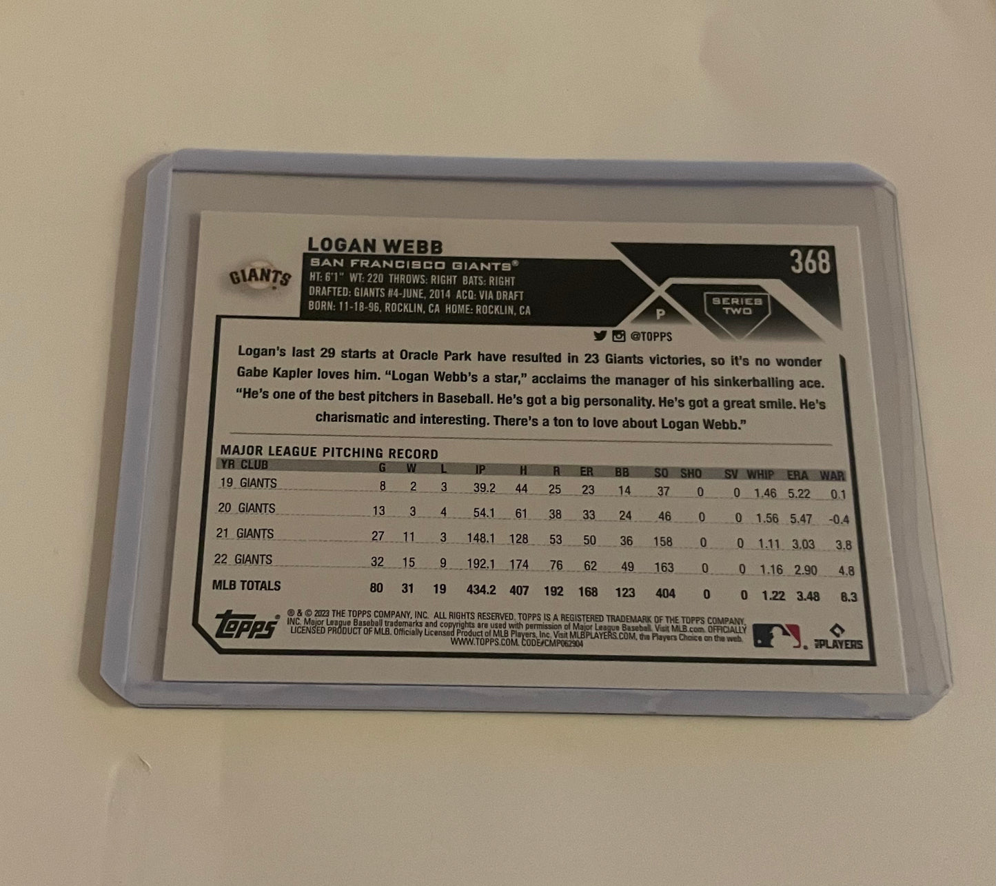 Logan Webb San Franscico Giants Topps 2023