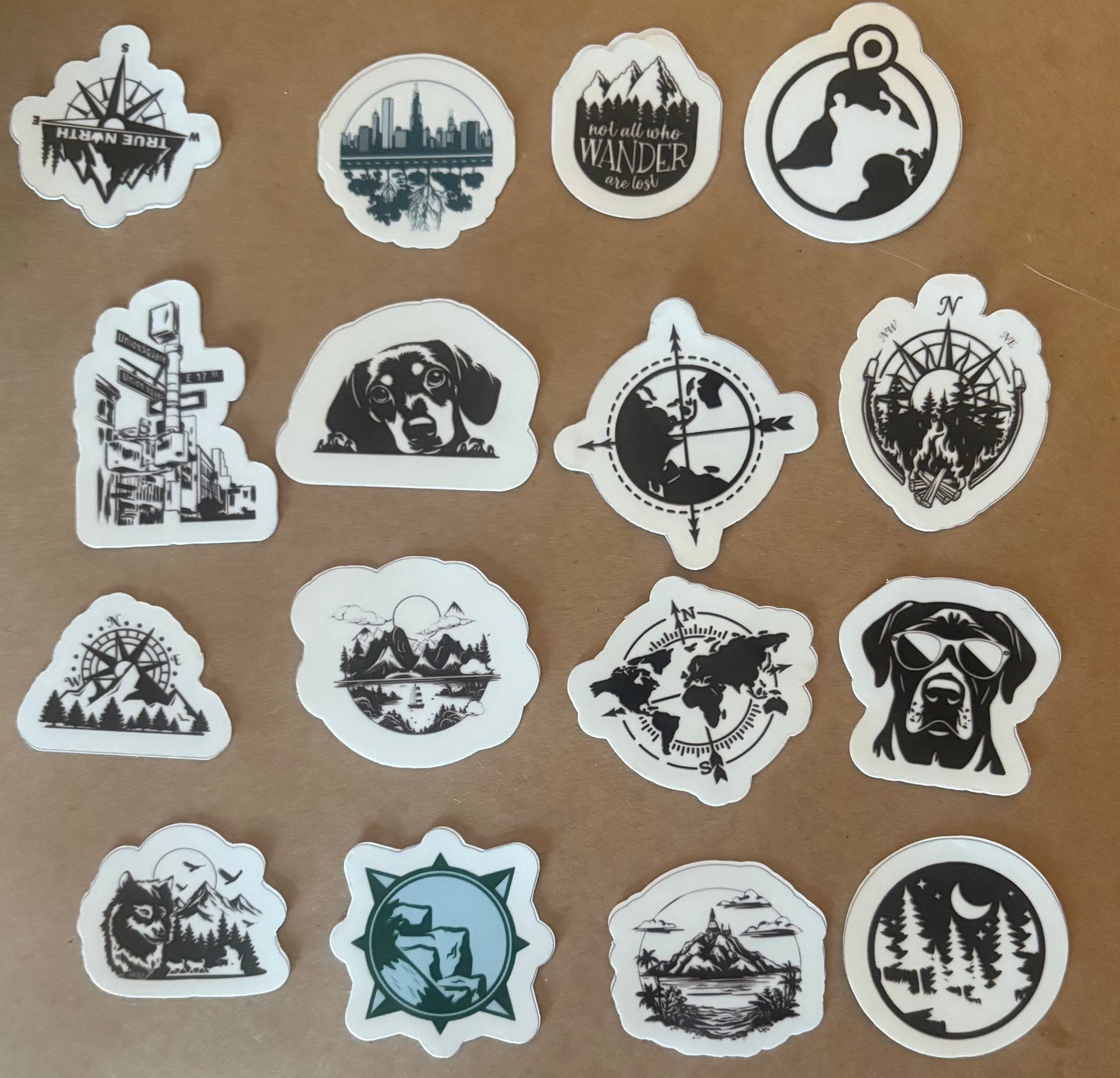 “Wherever I may roam” 16pc sticker set.