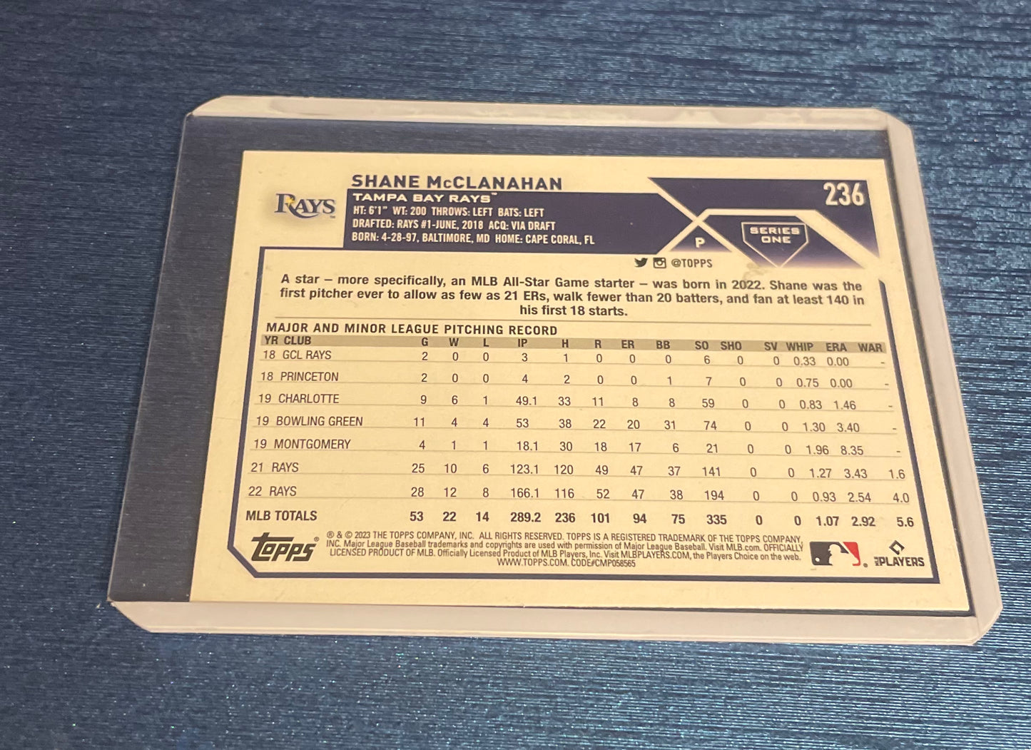 Shane McClanahan Tampa Bay Rays Topps 2023