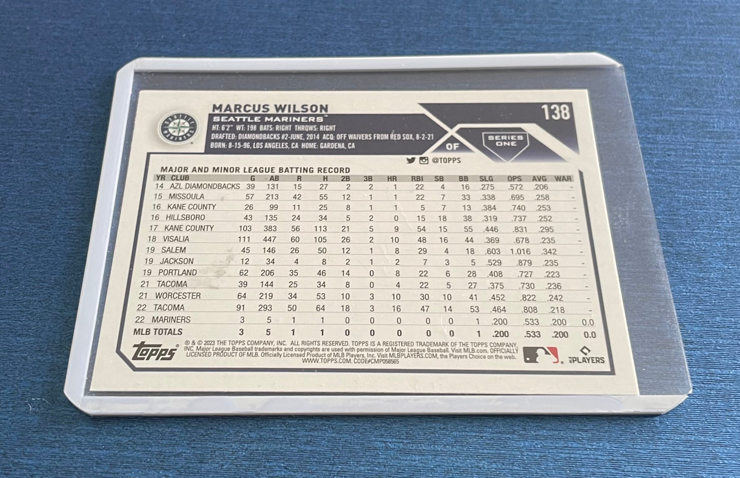 Marcus Wilson Seattle Mariners Topps 2023
