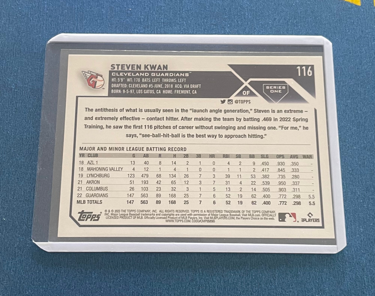 Steven Kwan Cleveland Guardians Topps 2023