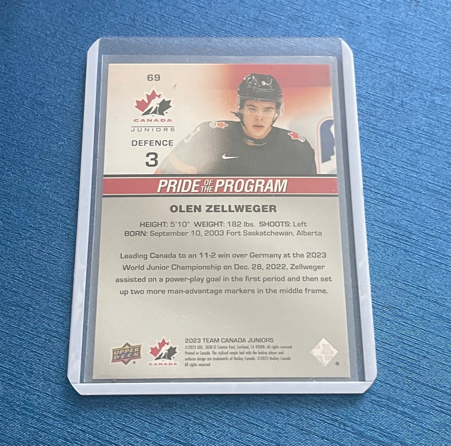 Olen Zellweger Team Canada Juniors 2023 Upper Deck