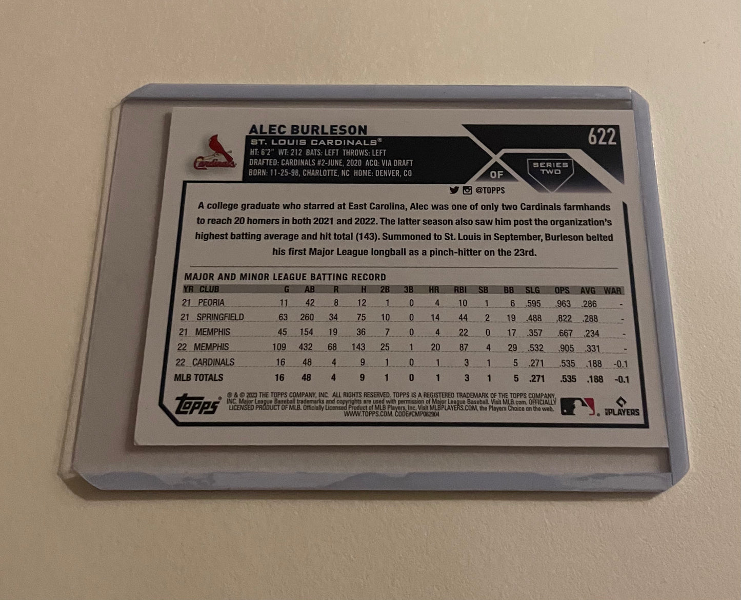 Alec Burleson St.Louis Cardinals Topps 2023