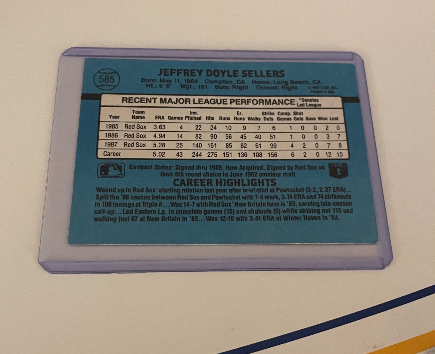 Jeff Sellers Boston Red Sox 1987 Donruss