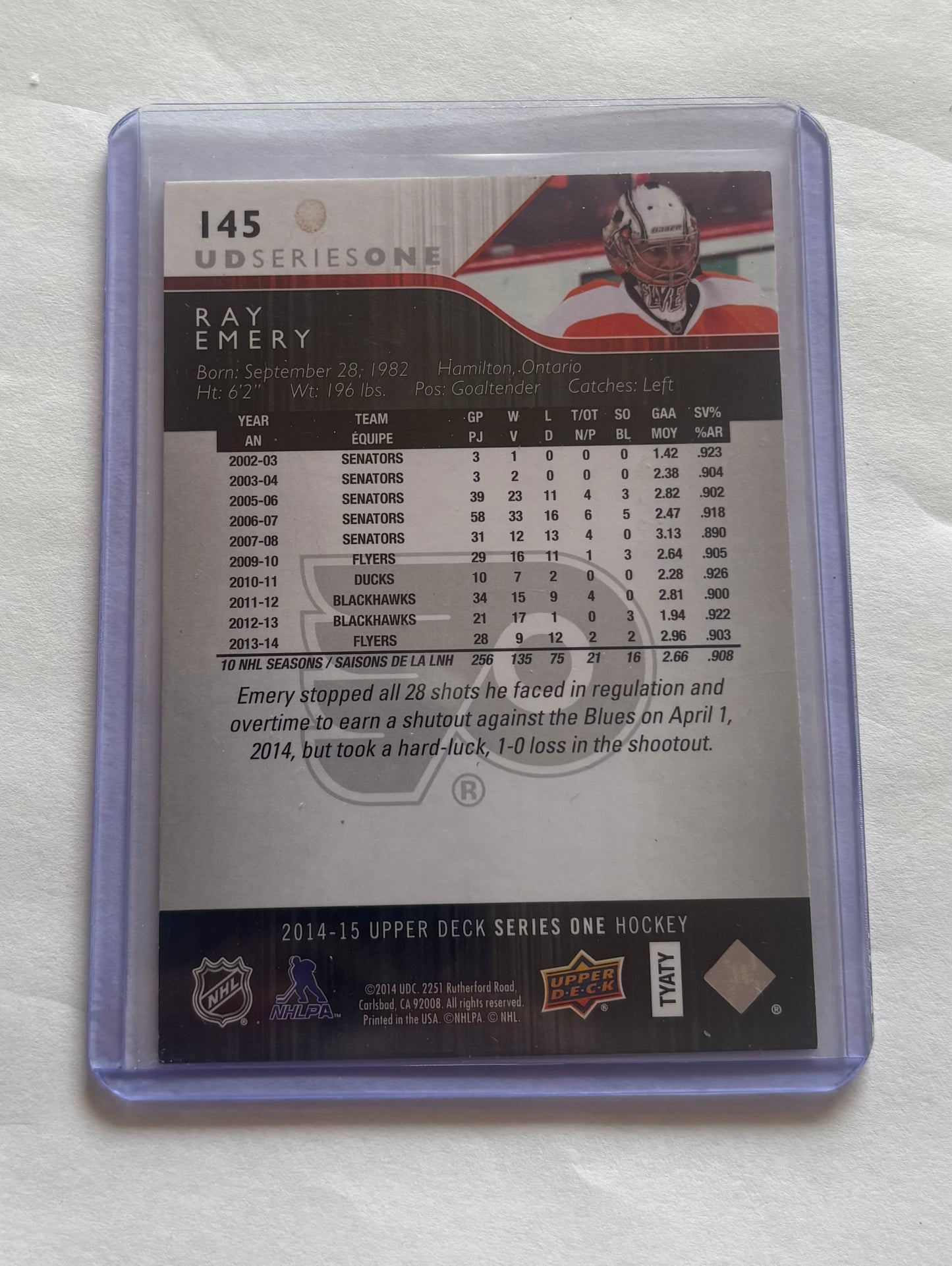 Ray Emery Philadelphia Flyers 2014-15 Series One
