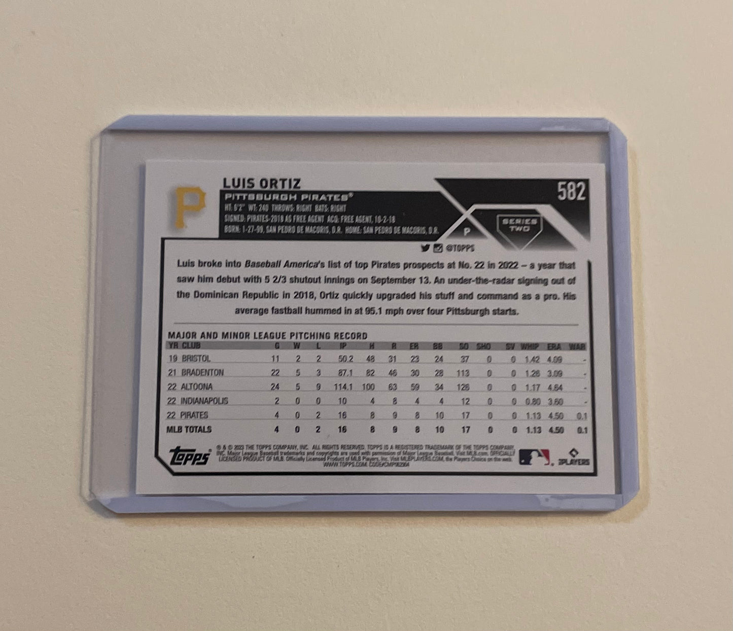 Luis Ortiz Pittsburg Pirates Topps 2023