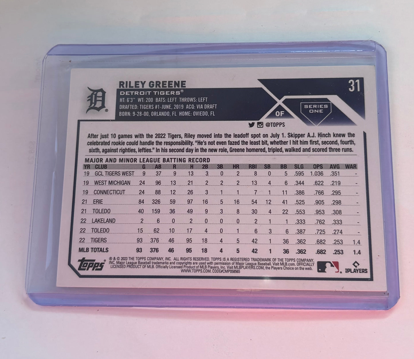 Riley Greene Detroit Tigers 2023 Topps