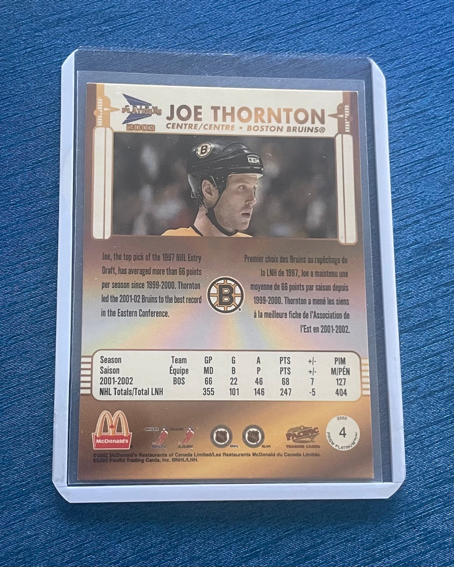 Joe Thornton Boston Bruins Prism Platinum 2003