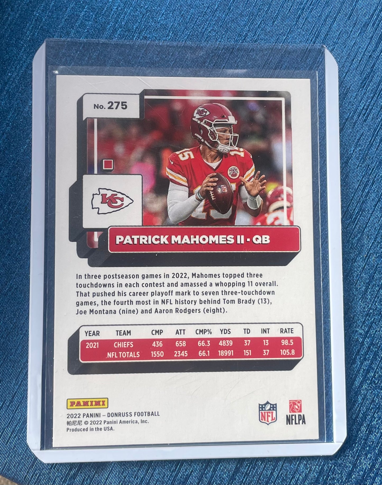 Patrick Mahomes Kansas City Chiefs 2022 Donruss