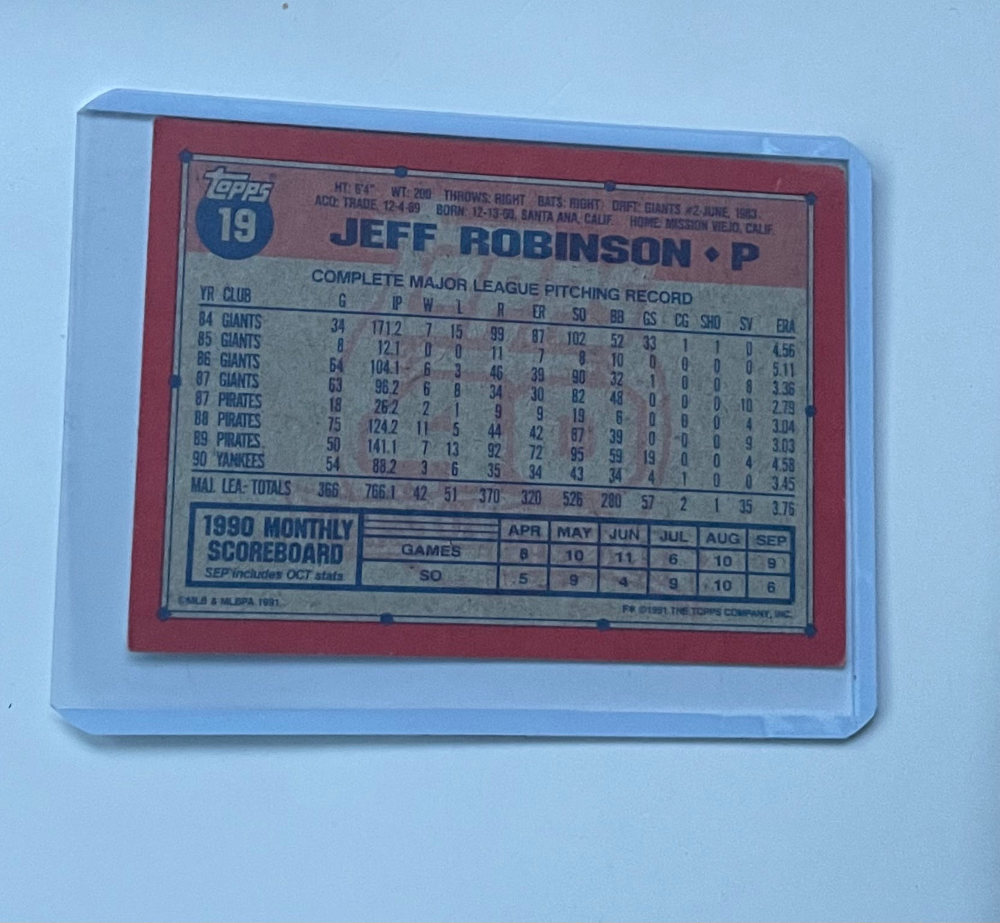 Jeff Robinson New York Yankees 1991 Topps 40 years of Baseball
