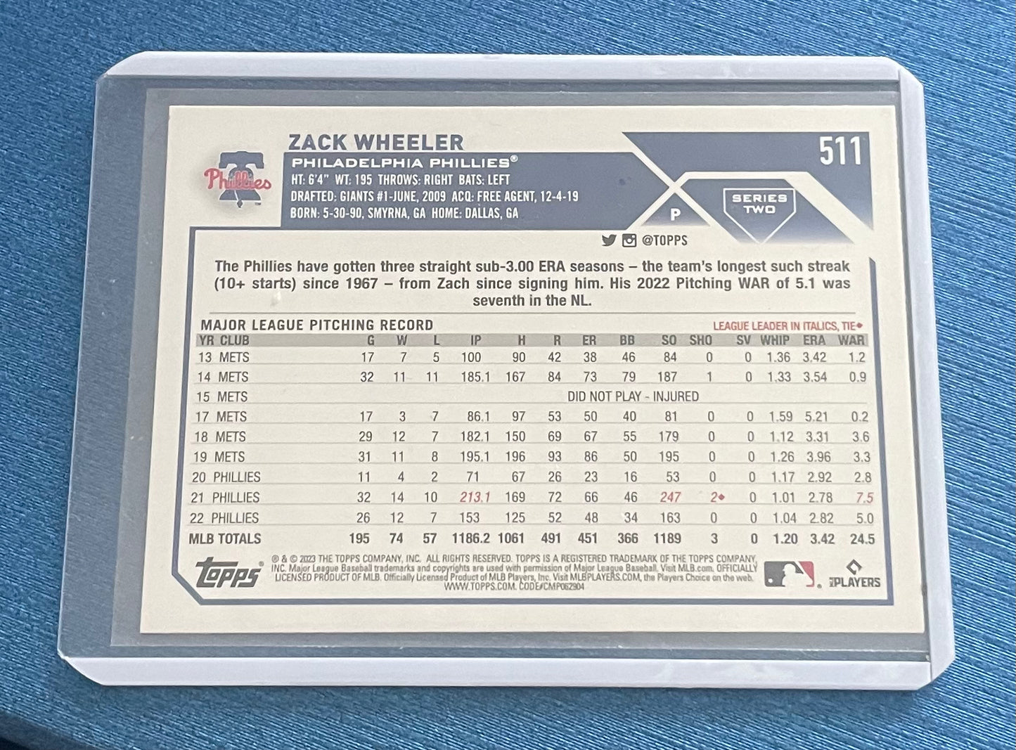 Zach Wheeler Philadelphia Phillies Topps 2023