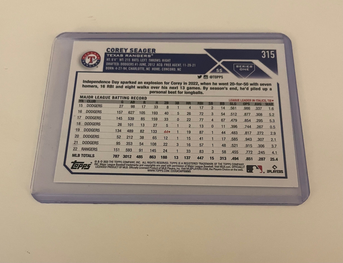 Corey Seager Texas Rangers 2023 Topps