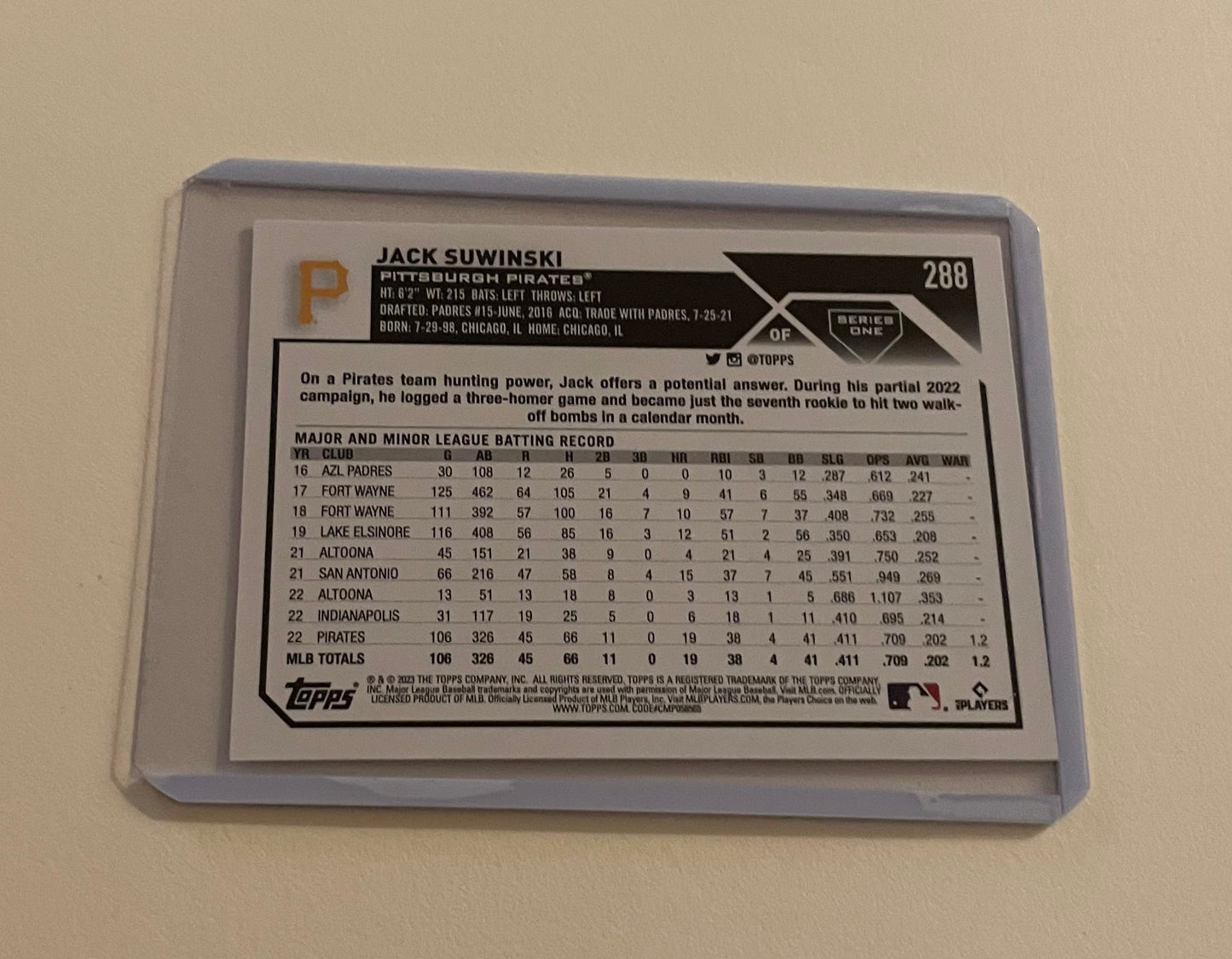 Jack Suwinski Pittsburg Pirates Topps 2023