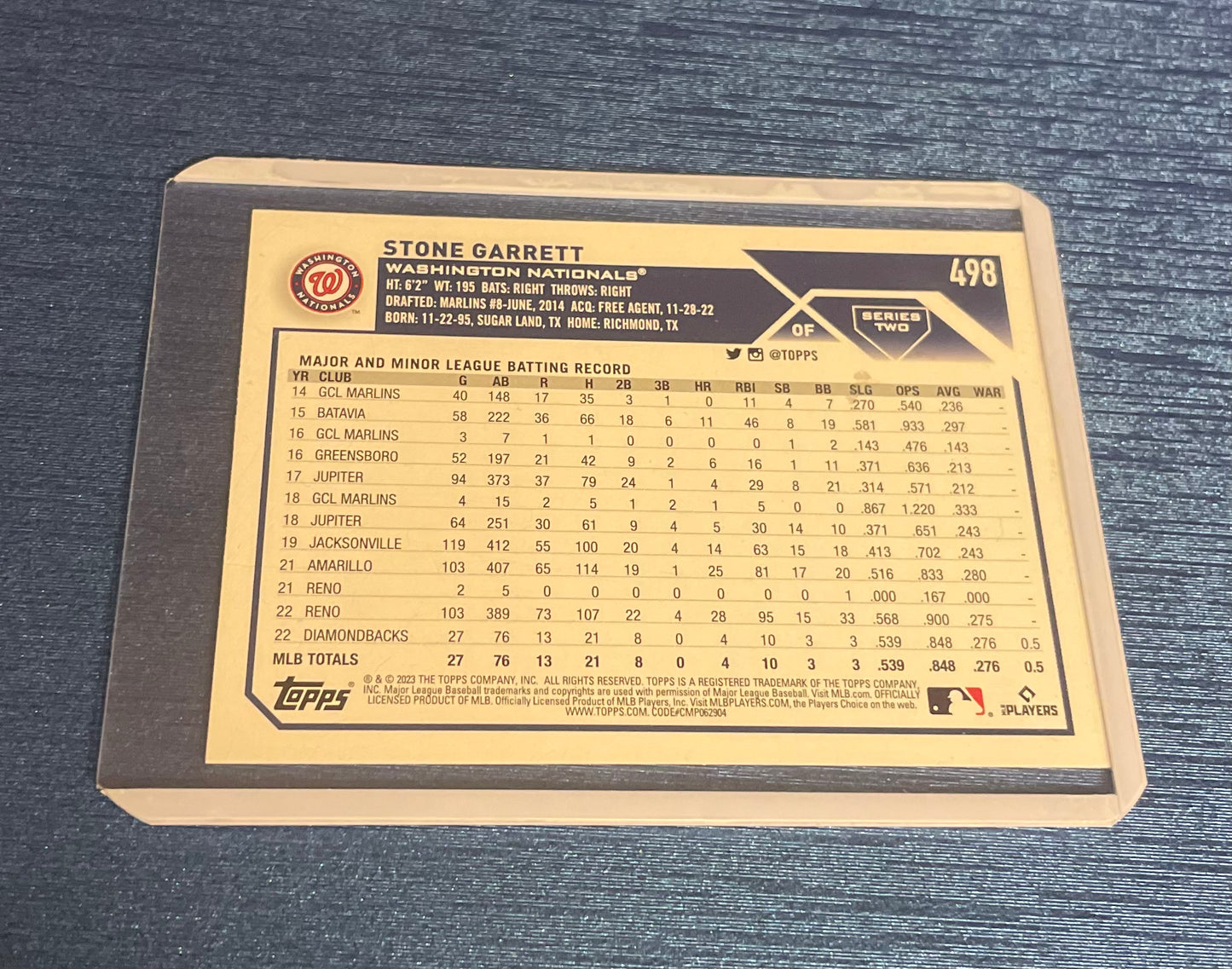 Stone Garrett Washington Nationals Topps 2023