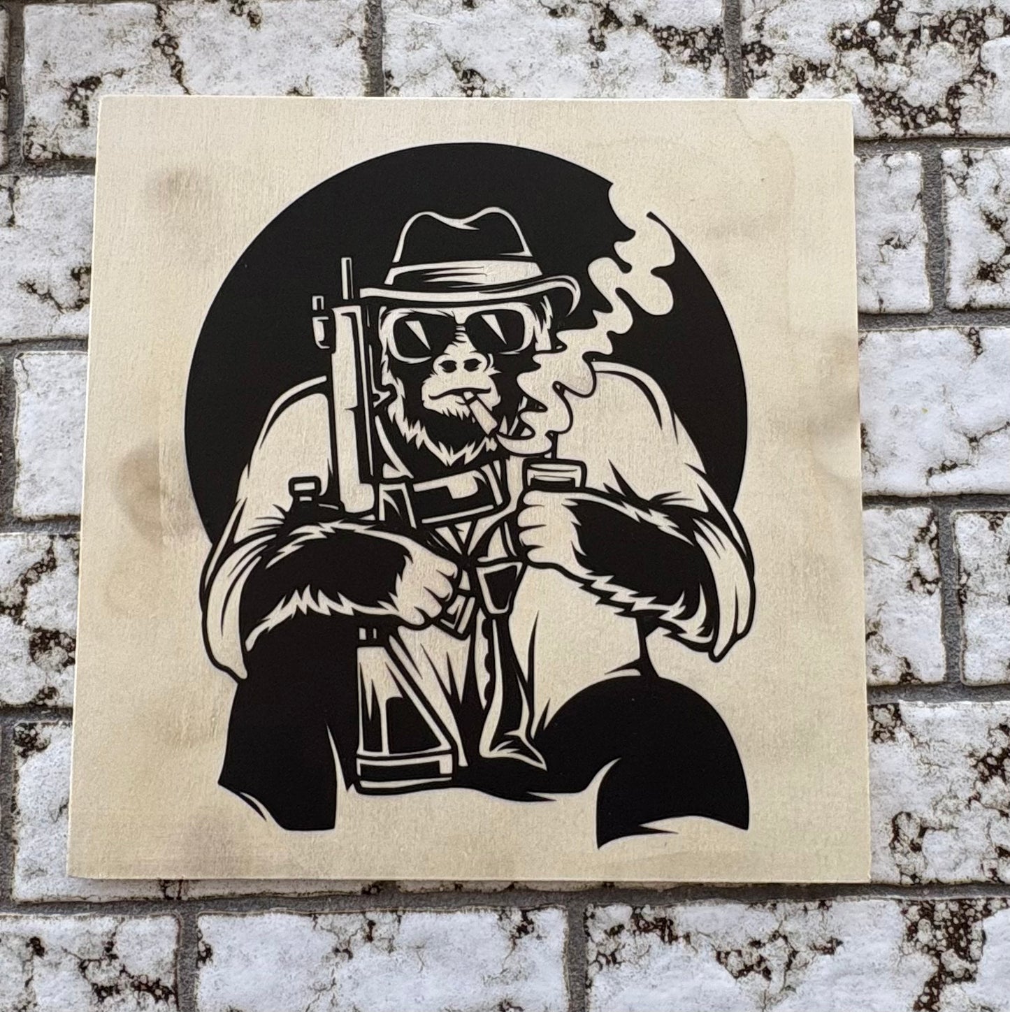 Smokin gun gorilla wood sign