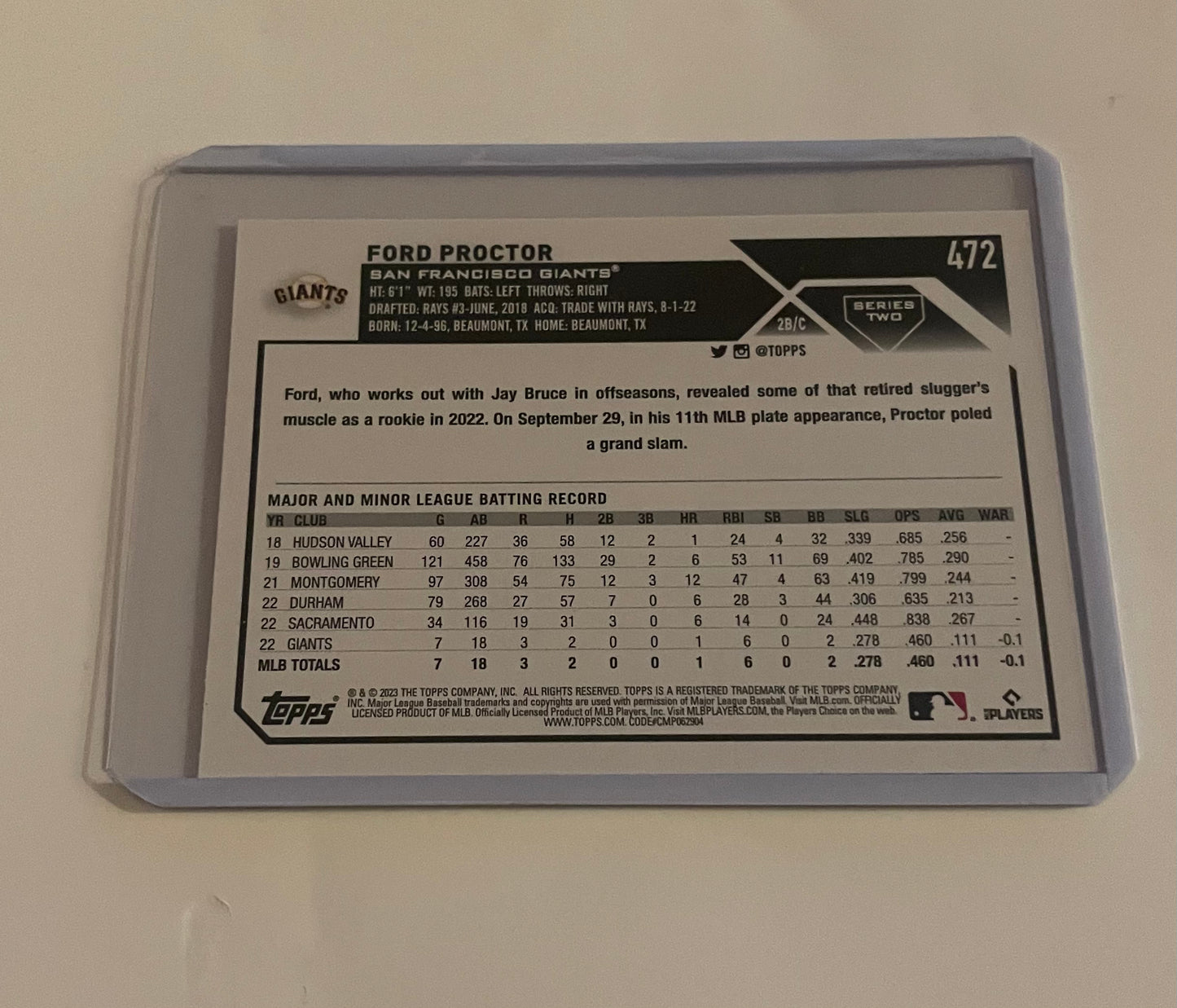 Ford Proctor San Franscico Giants Topps 2023
