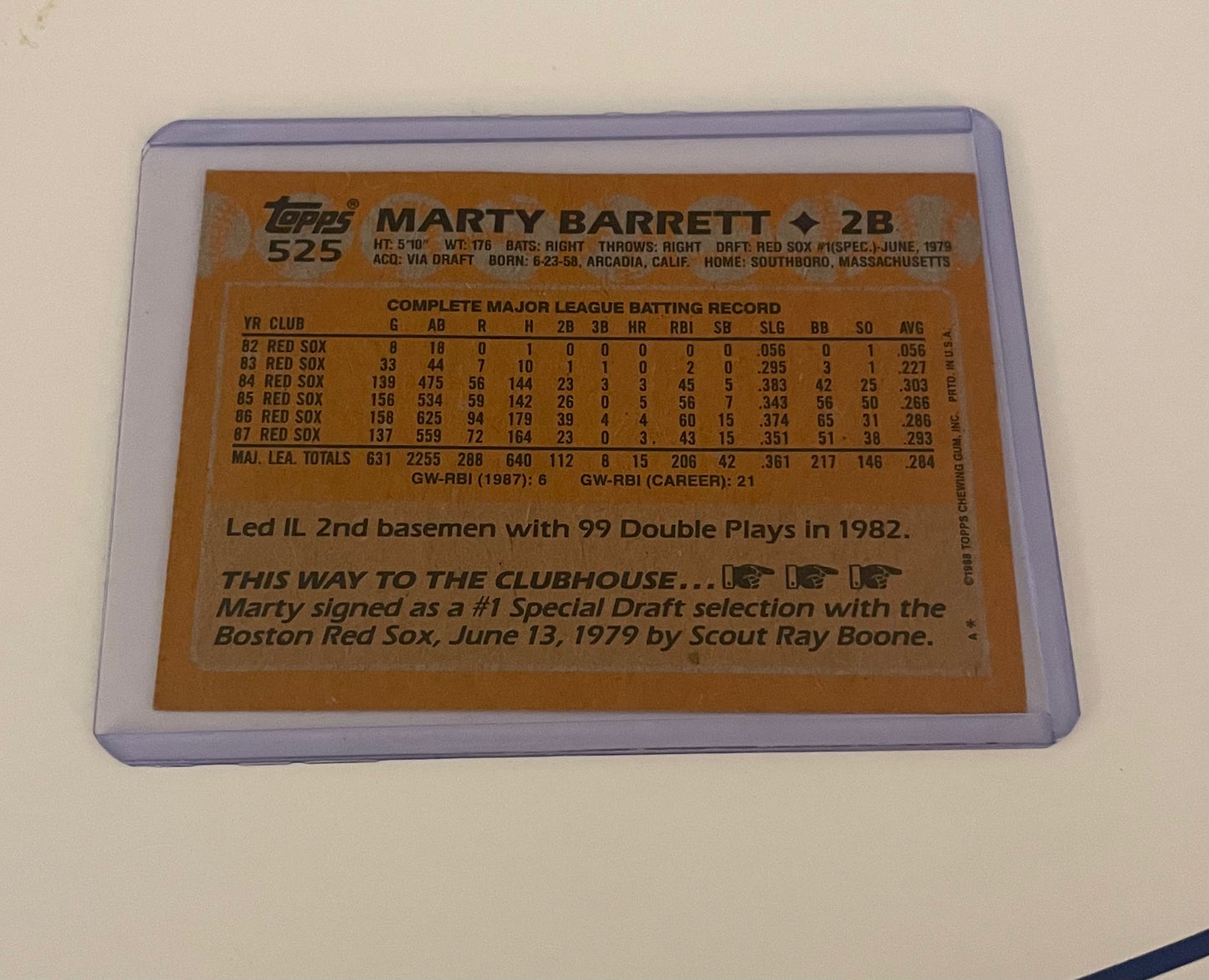 Marty Barrett Boston Red Sox 1988 Topps