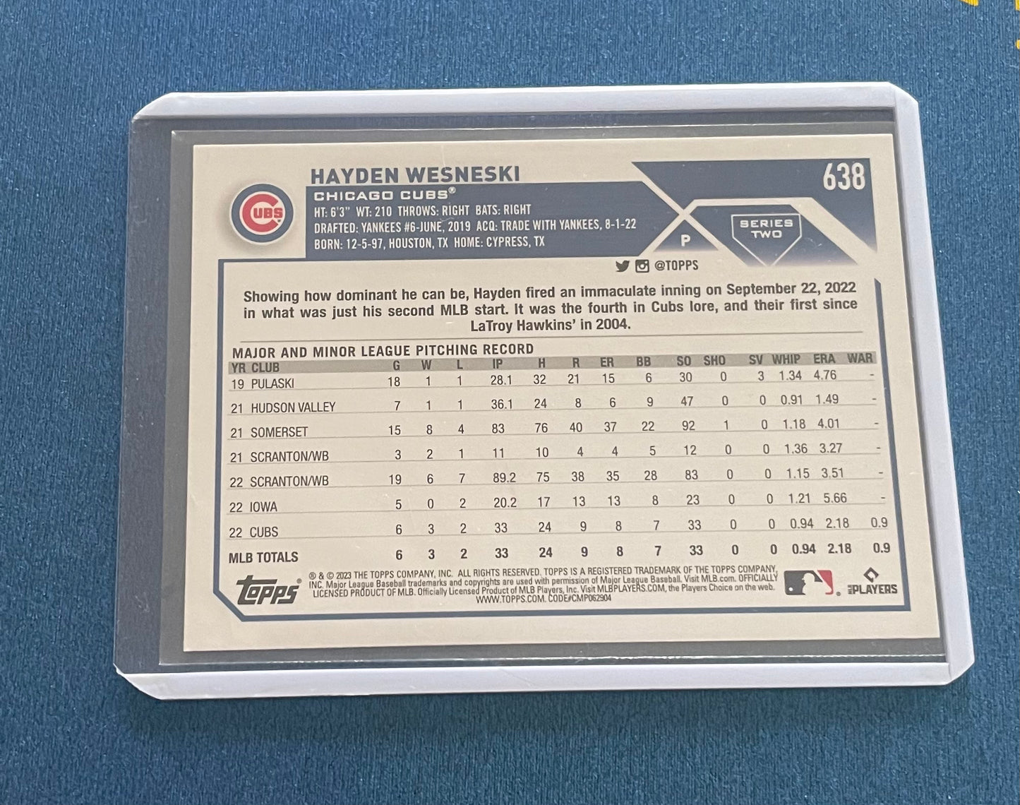 Hayden Wesneski Chicago Cubs Topps 2023