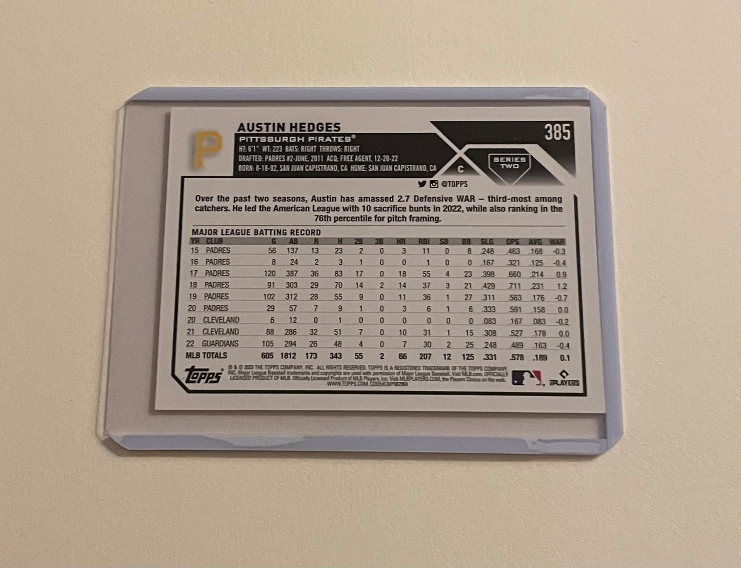 Austin Hedges Pittsburg Pirates Topps 2023
