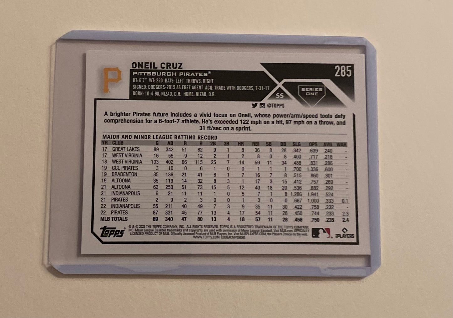 Future Stars Oneil Cruz Pittsburg Pirates Topps 2023