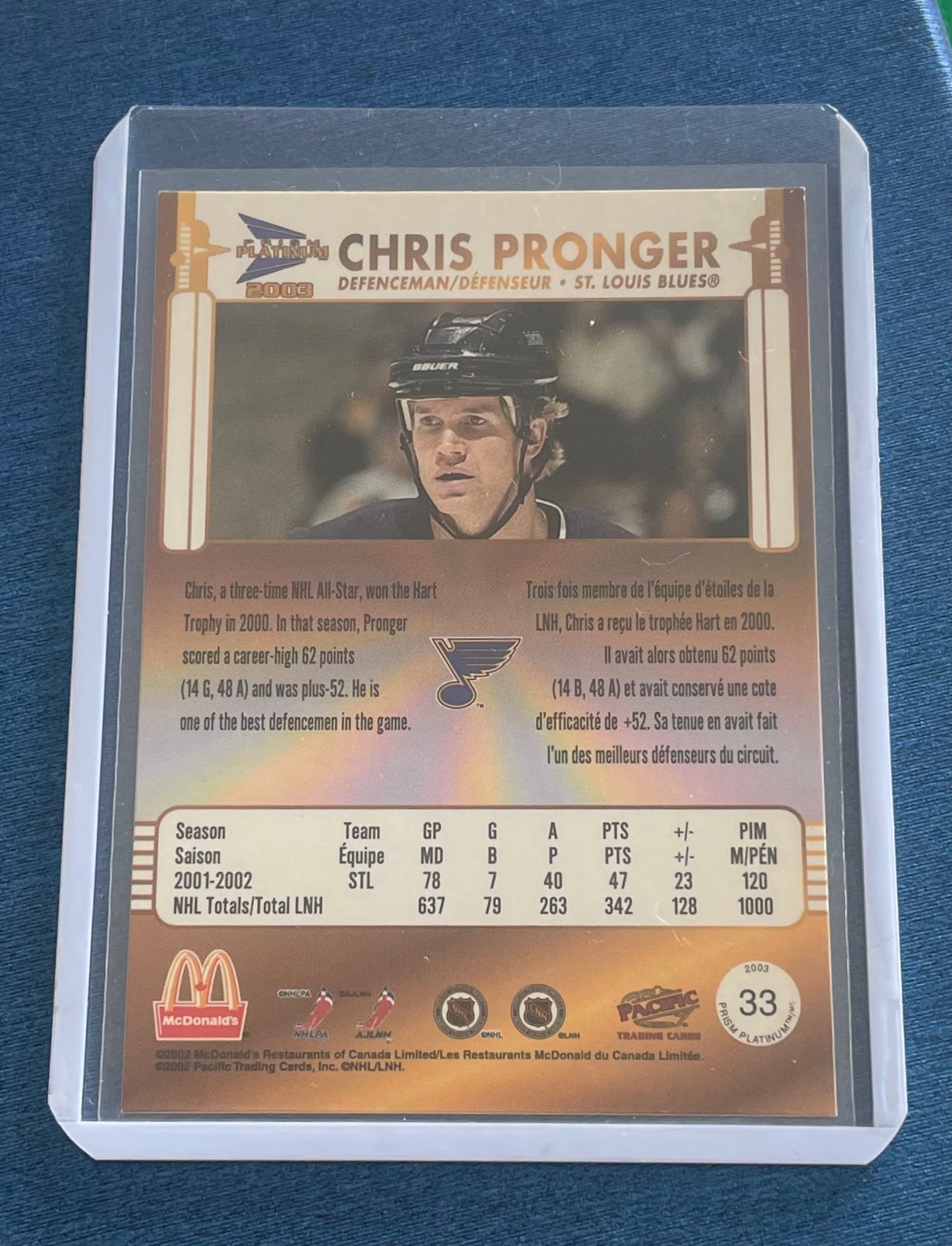 Chris Pronger St.Louis Blues 2003 Prism Platinum