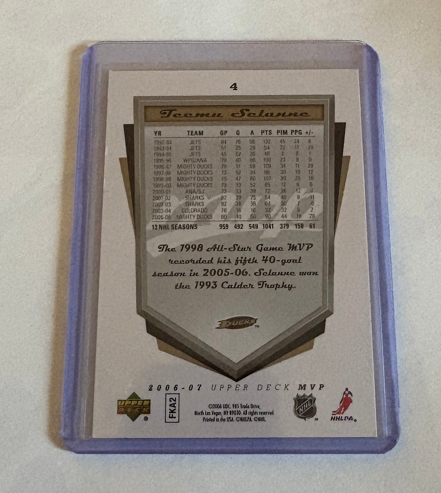 Teemu Selanne Anaheim Ducks Uppder Deck MVP