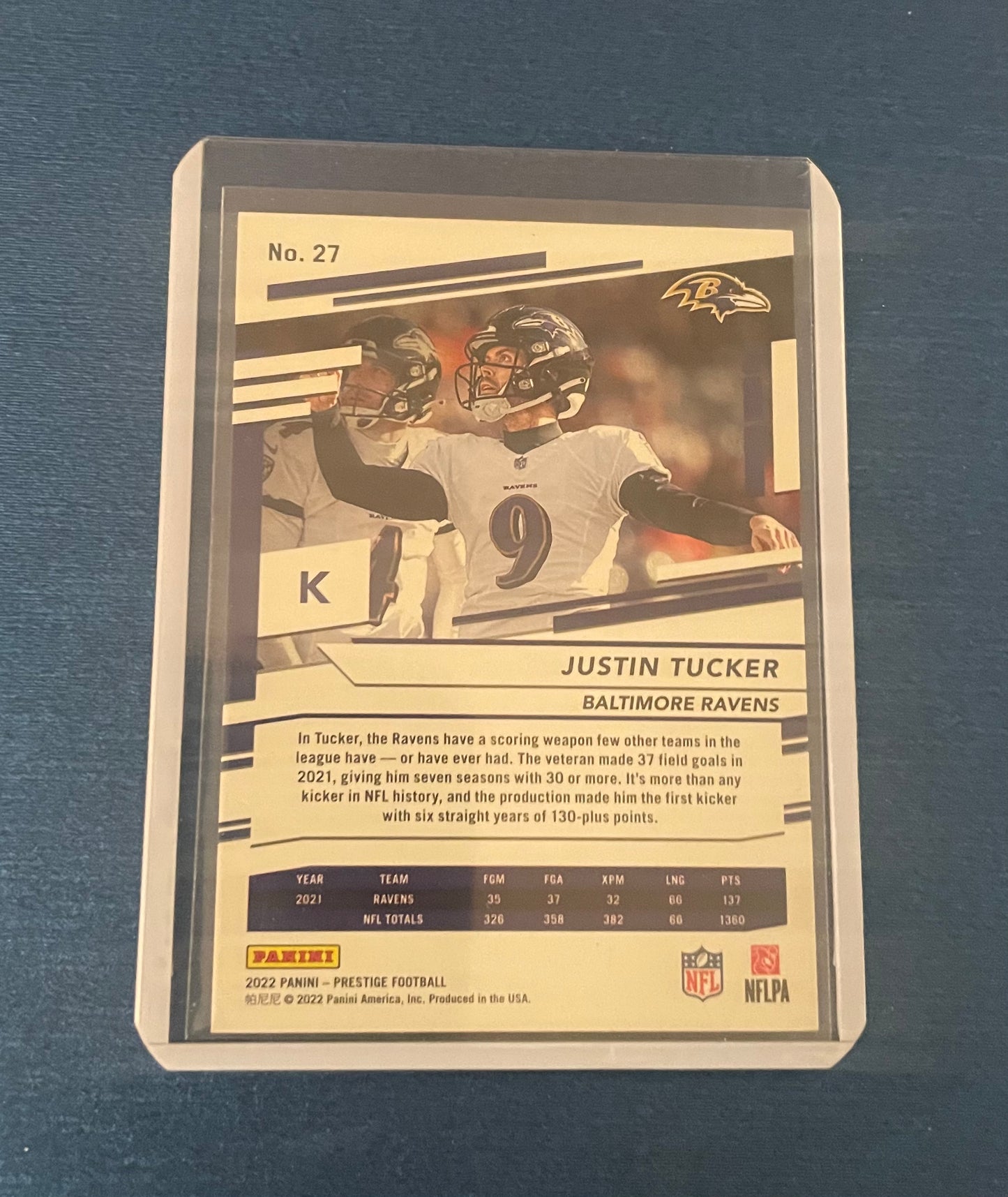Justin Tucker Baltimore Ravens 2022 Prestige