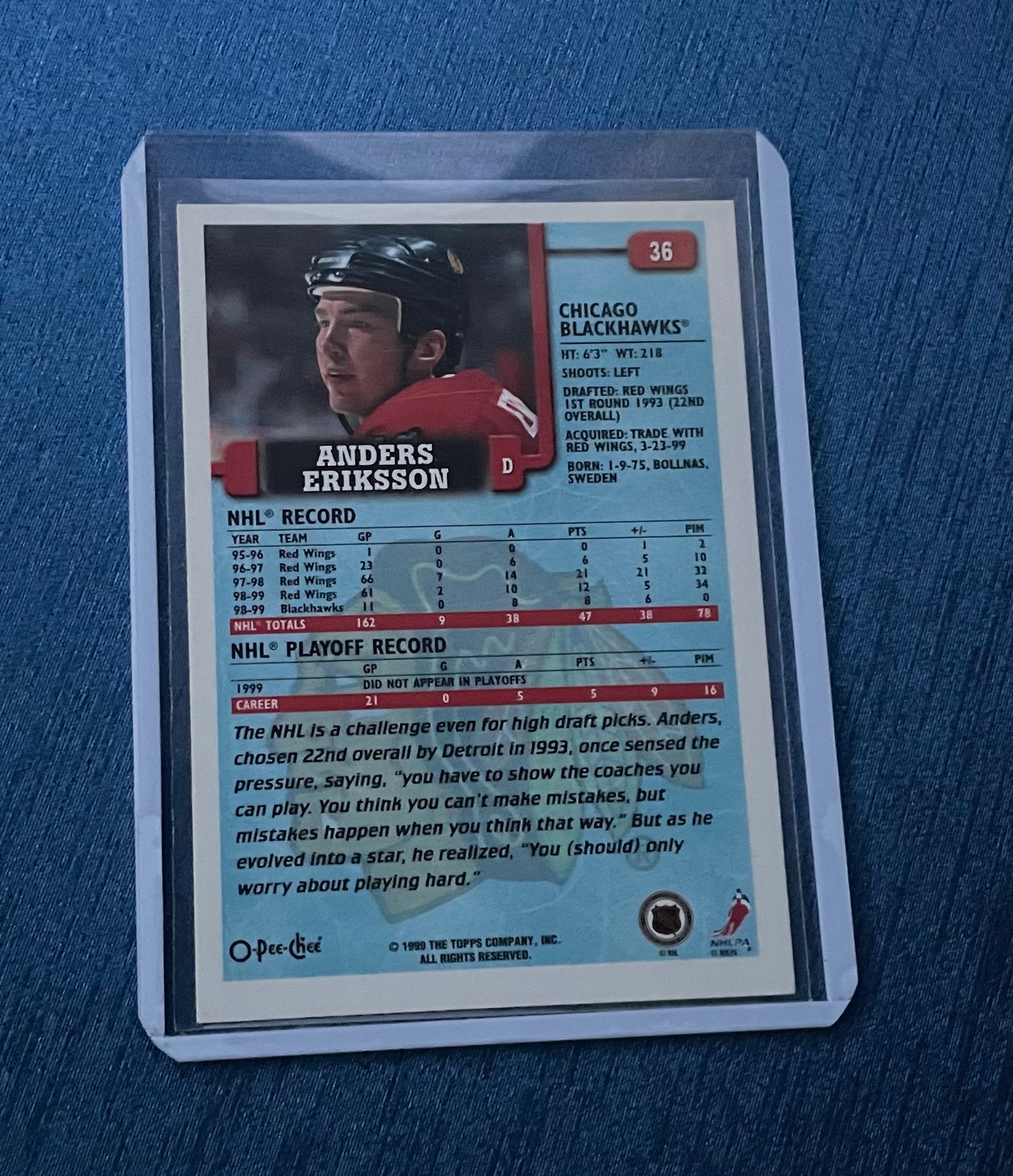 Anders Eriksson Chicago Blackhawks ‘90 o-pee-chee