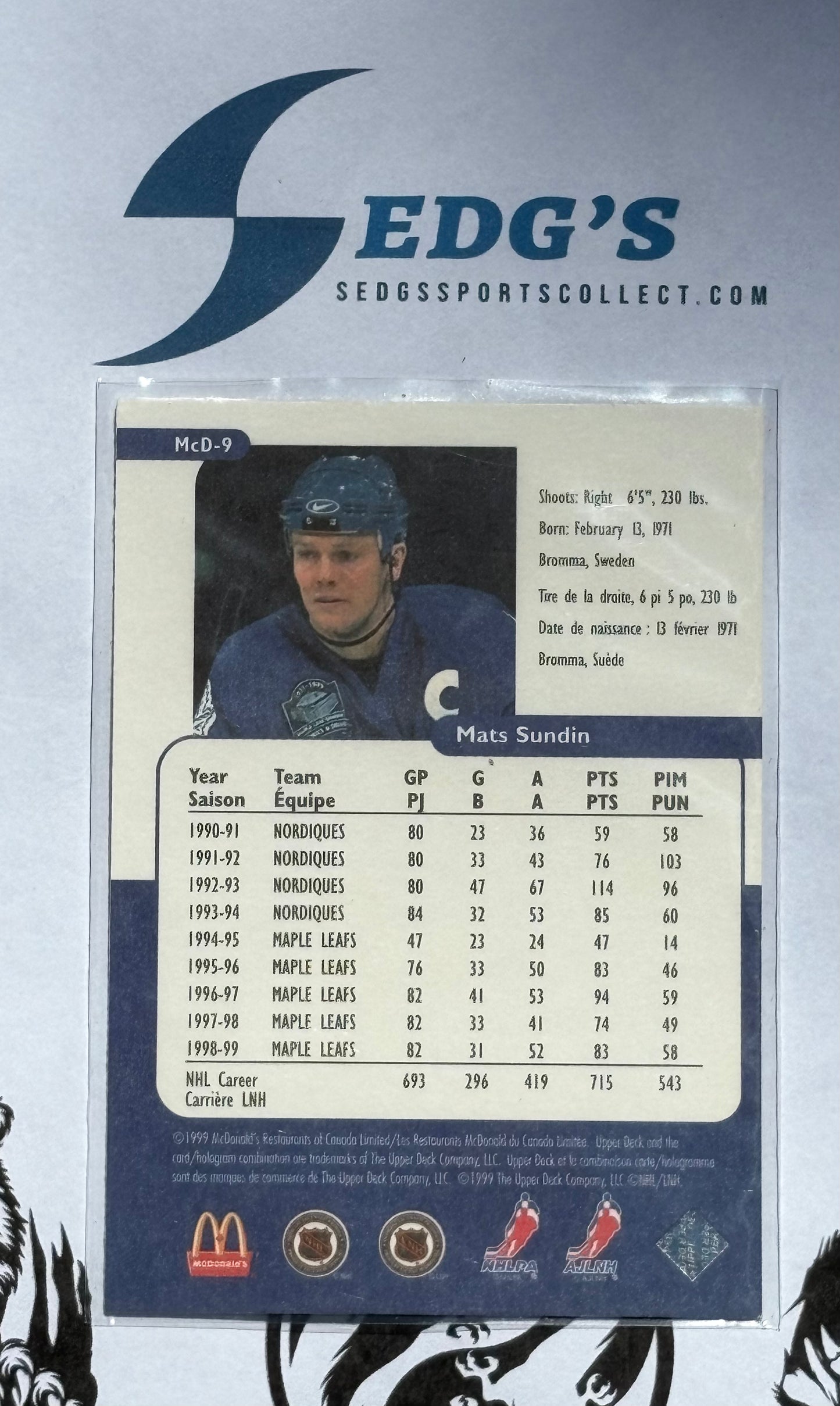 Mats Sundin Toronto Maple Leafs 1999 Upper Deck Retro