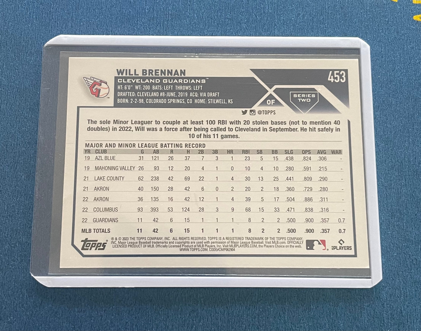 Will Brennan Cleveland Guardians Topps 2023