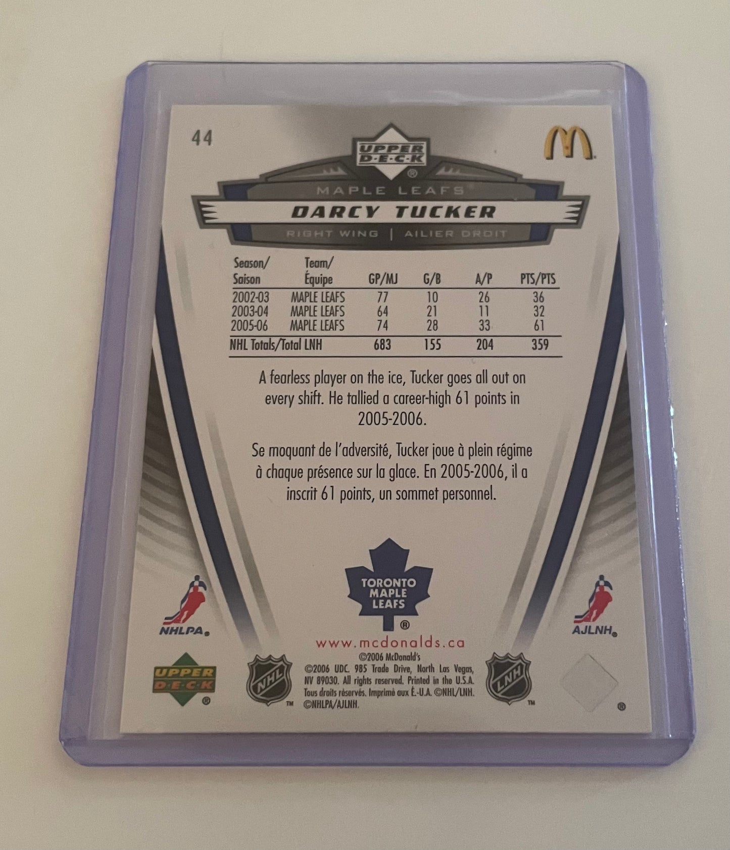 Darcy Tucker Toronto Maple Leafs 2006 Upper Deck #44