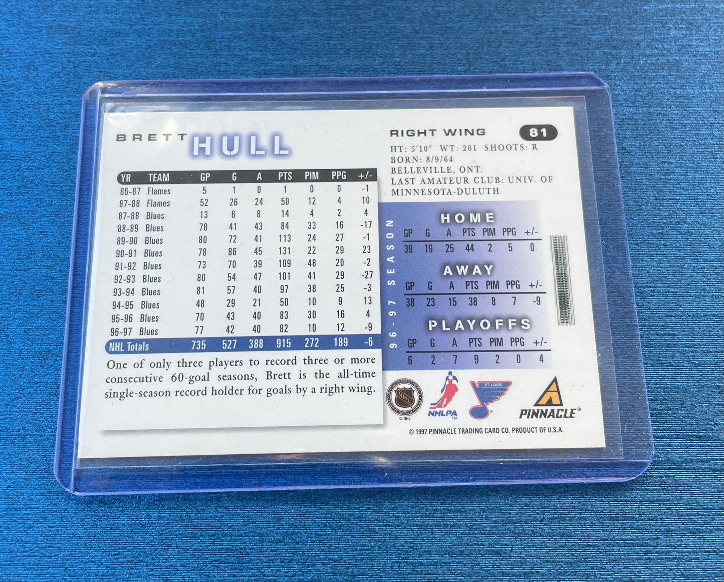 Brett Hull St.Louis Blues ‘97 Pinnacle