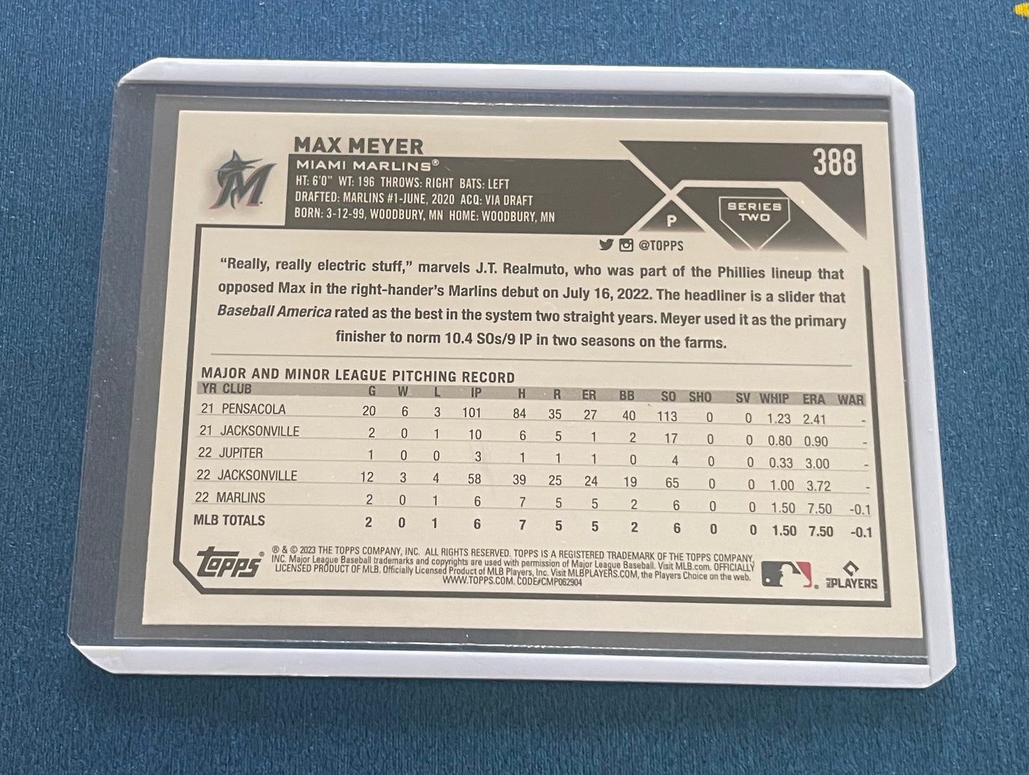 Max Meyer Miami Marlins Topps 2023