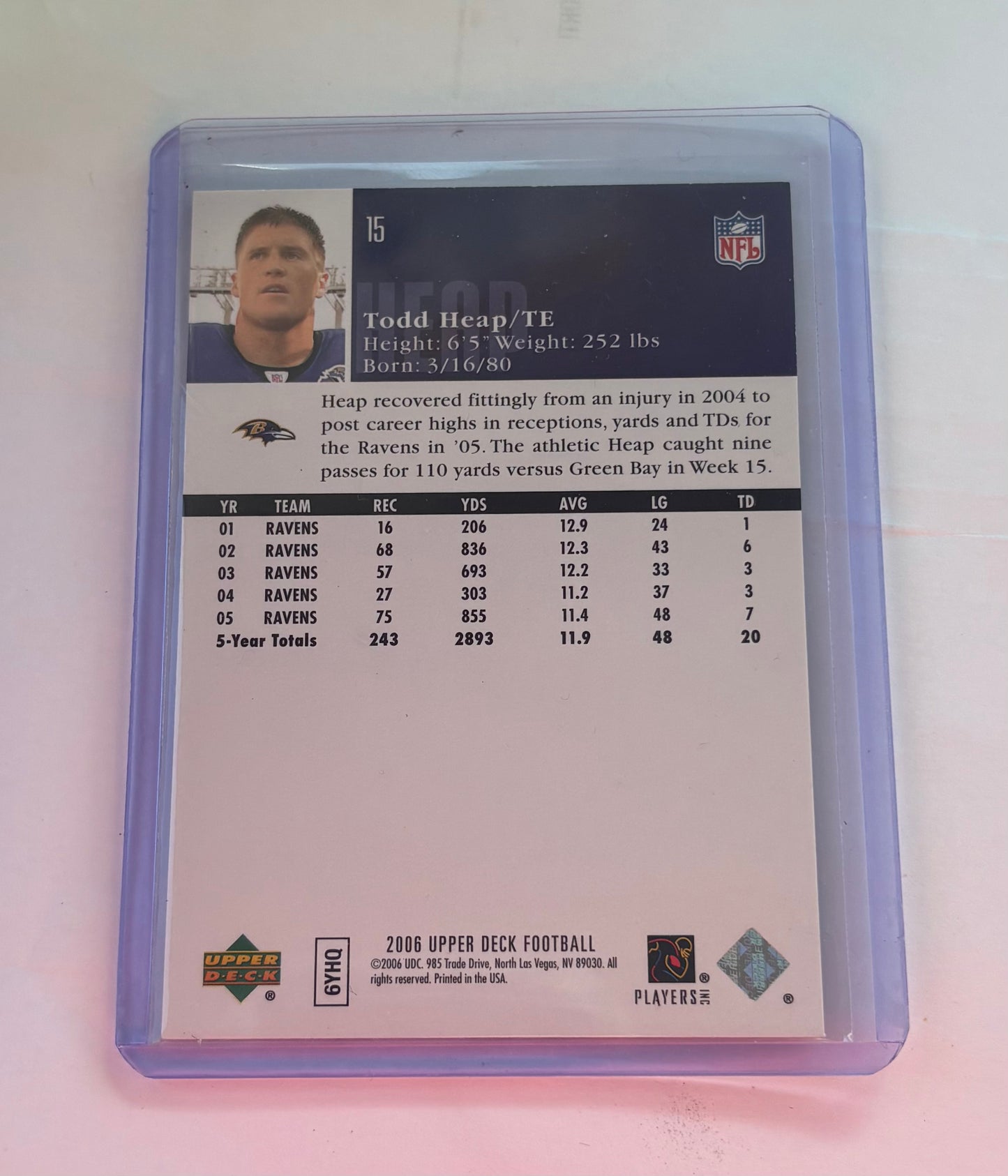 Todd Heap Baltimore Ravens 2006 Upper Deck