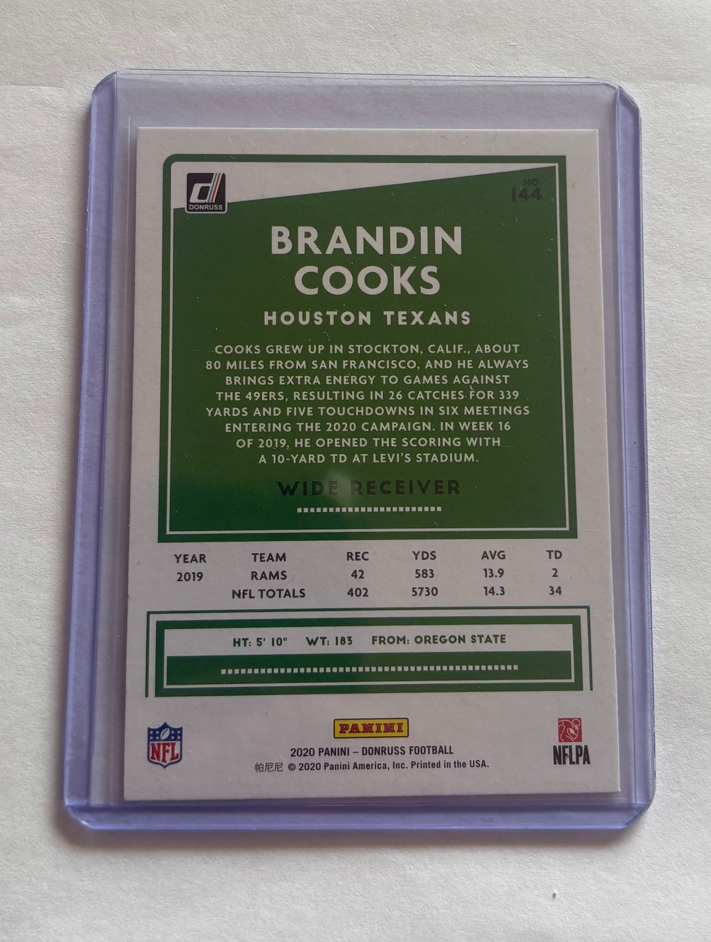 Brandon Cooks Houston Texans 2020 Donruss