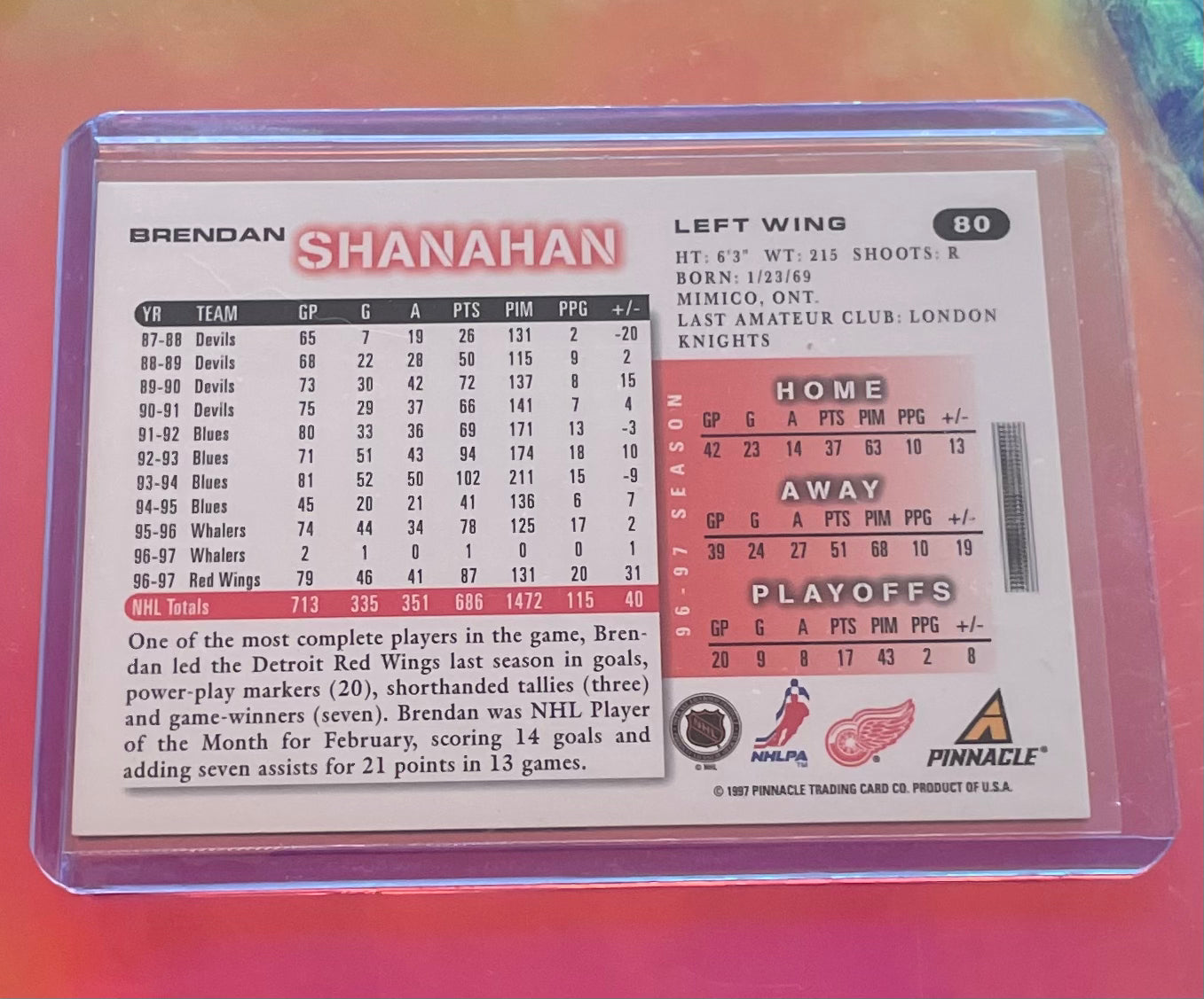 Brendan Shananan Detroit Red Wings 1997 Score
