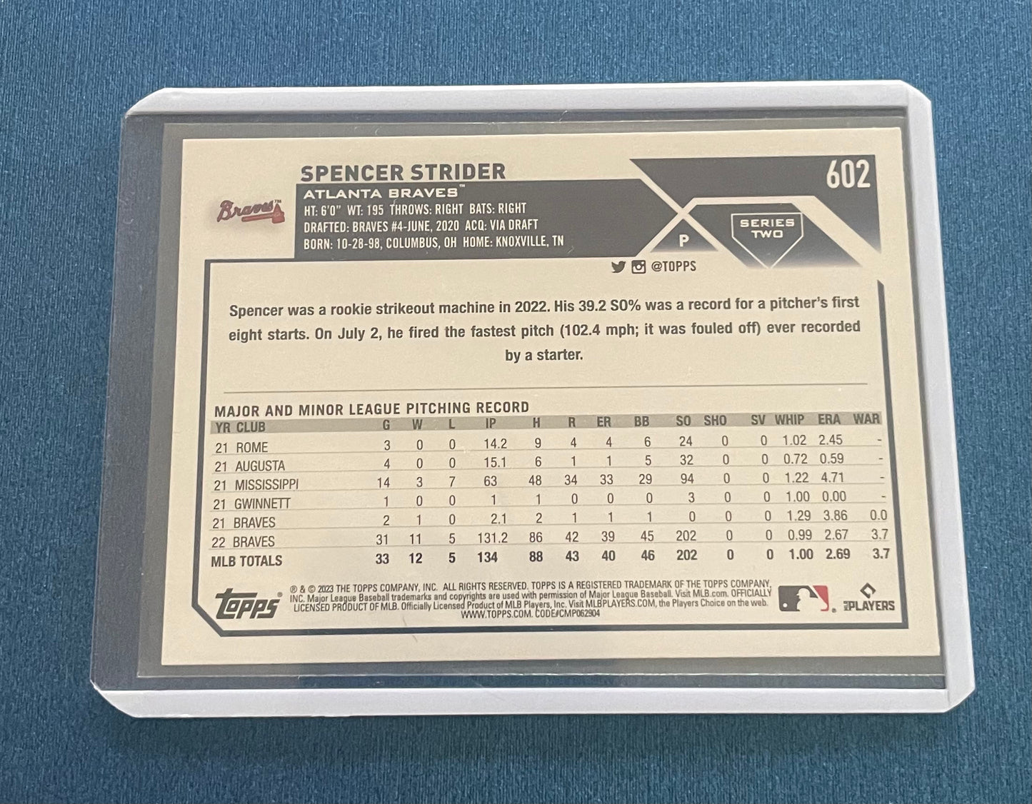 Spencer Strider Atlanta Braves Topps 2023