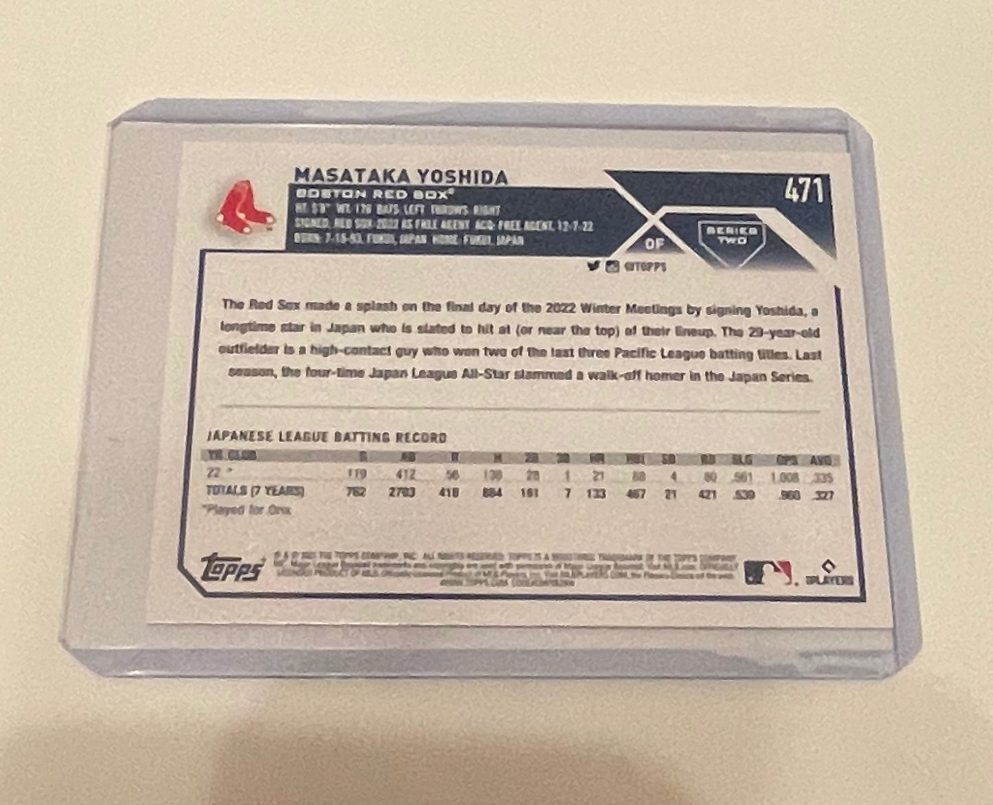 Masataka Yoshida Boston Red Sox Topps 2023